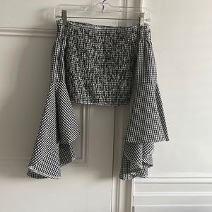 Gingham print tube top with big sleeves
